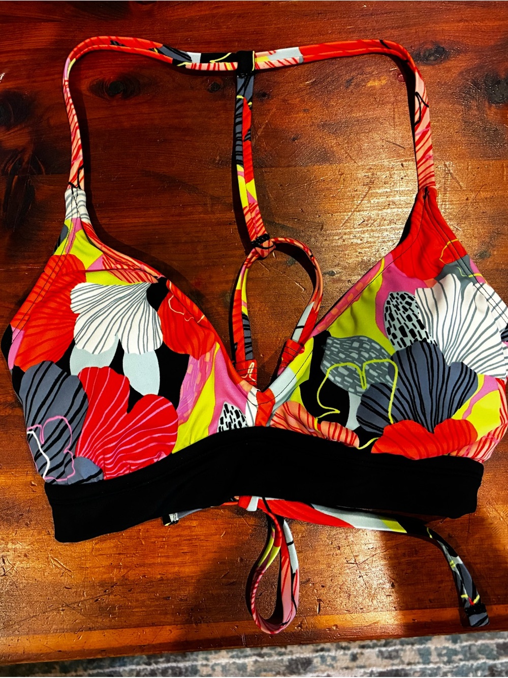 Avia Red Pink Black Floral Bikini Top